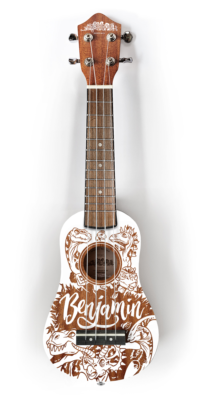 Jurassic Jungle Sopraan Ukulele met jouw eigen naam - Locomotionman
